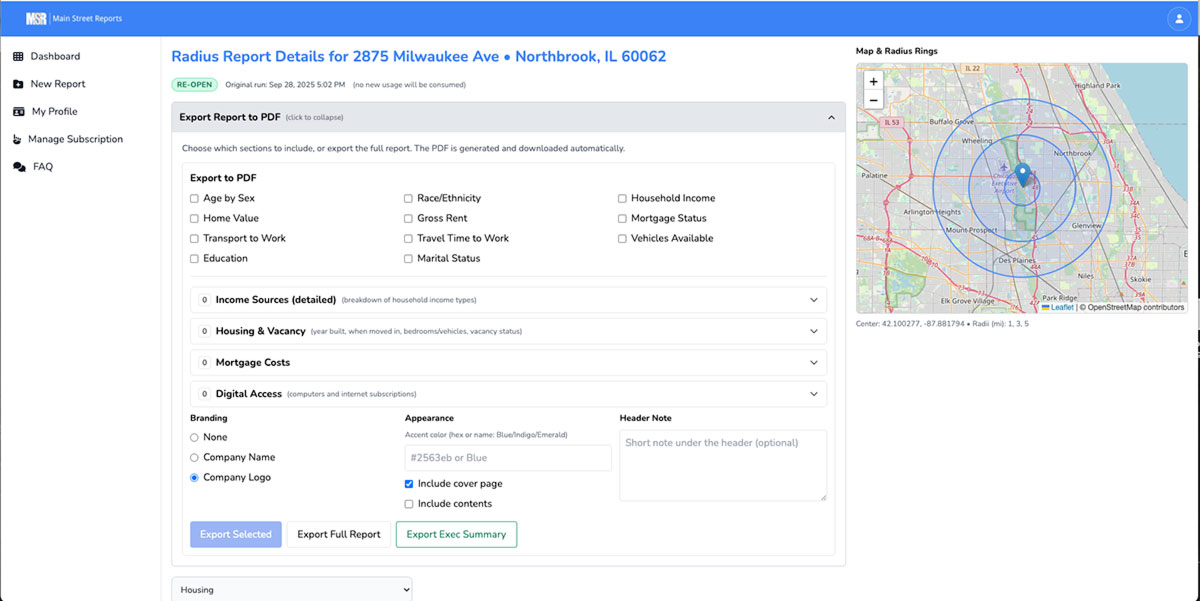 Demographics Report By Address Radius - Easy PDF Export