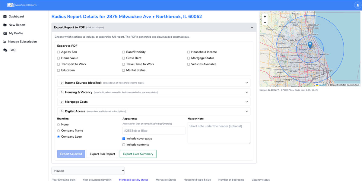 Demographics Report By Address Custom Radius - Easy PDF Export
