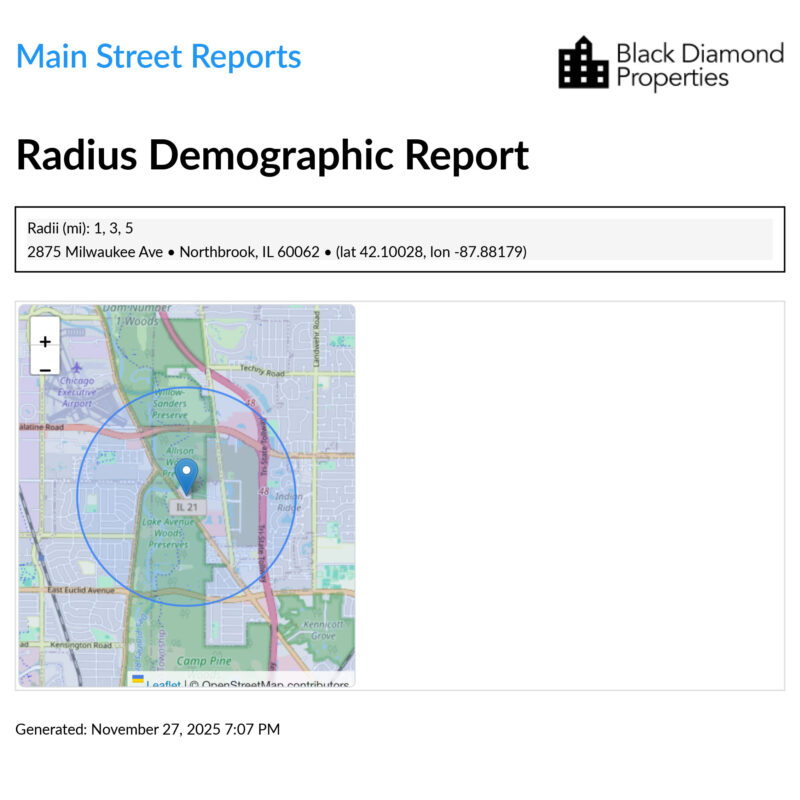 Easy to read, professional radius demographic report page